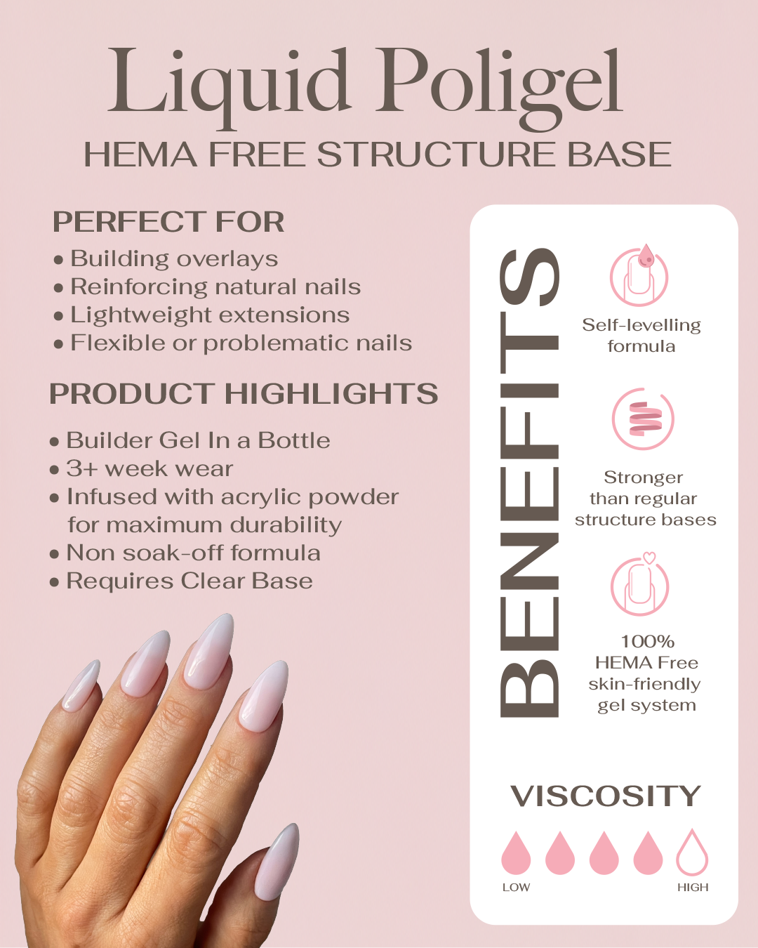 REFILL - ROSÉ SORBET - HEMA FREE' LIQUID POLIGEL STRUCTURE BASE